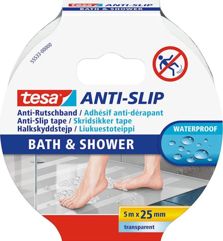 Adhésif anti-dérapant 5 m x 25 mm / bain & douche - Transparent