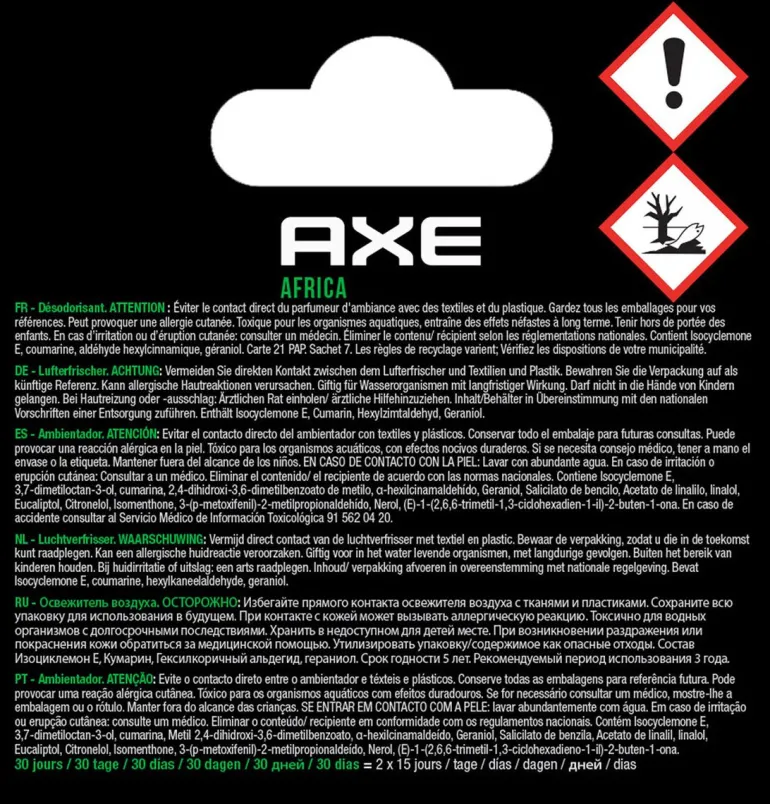 AXE Rechargement Désodorisant Alu Holder Africa - 2 pièces