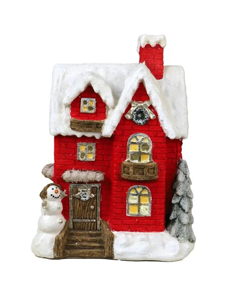 Chateau rouge neige 48 cm LED