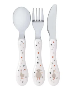 Couverts enfants inox (3 pc) - Tiny Farmer Mouton & Oie, Blanc