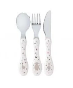Couverts enfants inox (3 pc) - Tiny Farmer Mouton & Oie, Blanc