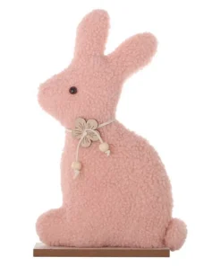 Décoration lapin en bois sur pattes rose 29cm