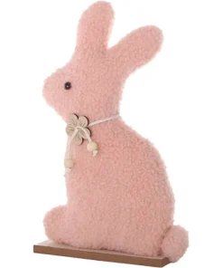 Décoration lapin en bois sur pattes rose 29cm
