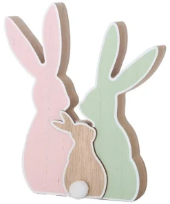 Décoration lapin familial en bois 22cm