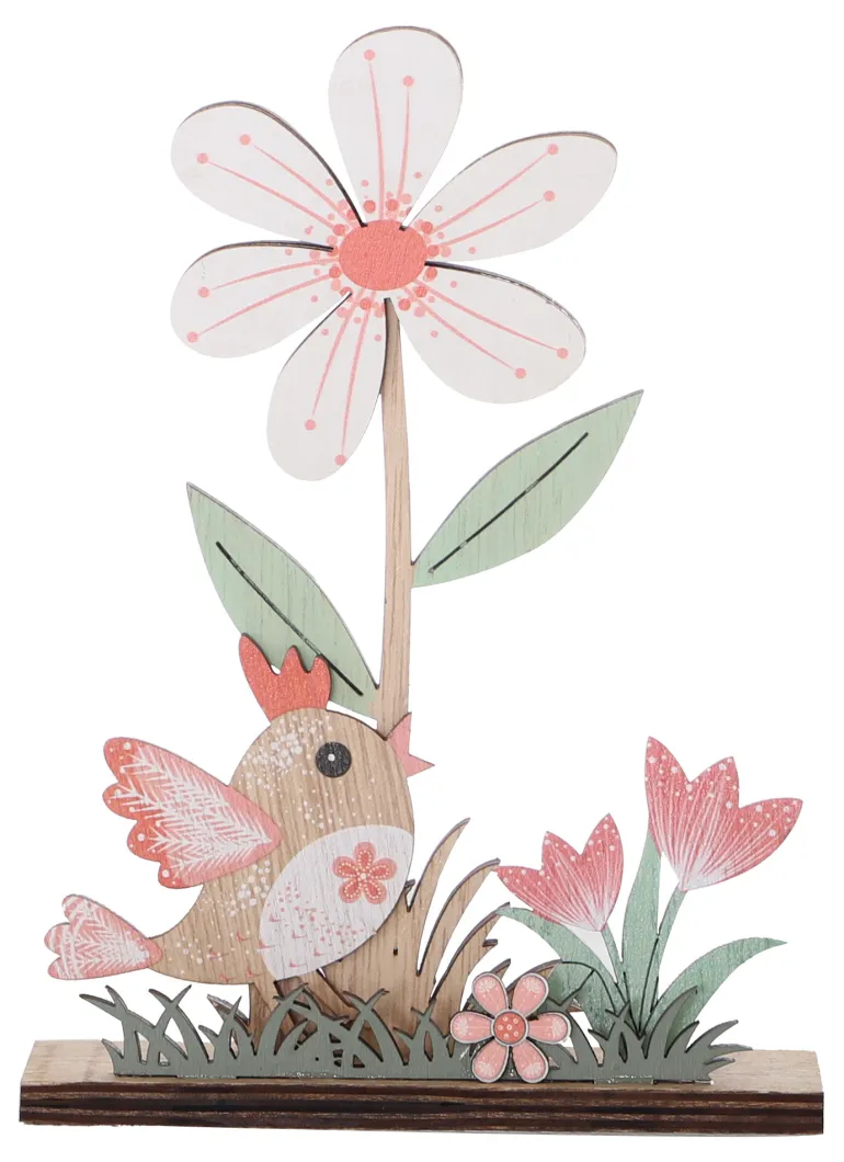 Décoration tableau oiseau en bois 17,5cm