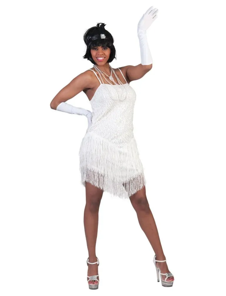 Déguisement Robe Paillettes Blanche avec Franges - Taille 40/42