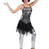 Déguisement Robe Paillettes Argentée avec Franges - Taille 32/34