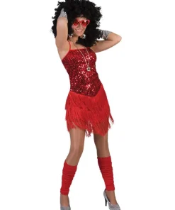 Déguisement Robe Paillettes Rouge avec Franges - Taille 40/42