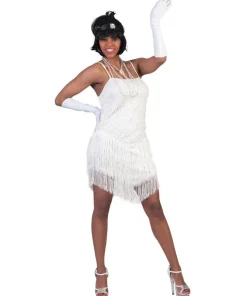 Déguisement Robe Paillettes Blanche avec Franges - Taille 32/34
