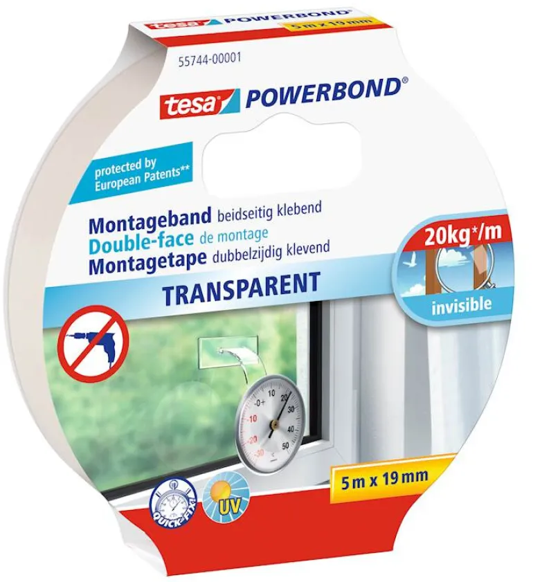 Double-face de montage 5 m x 19 mm Transparent