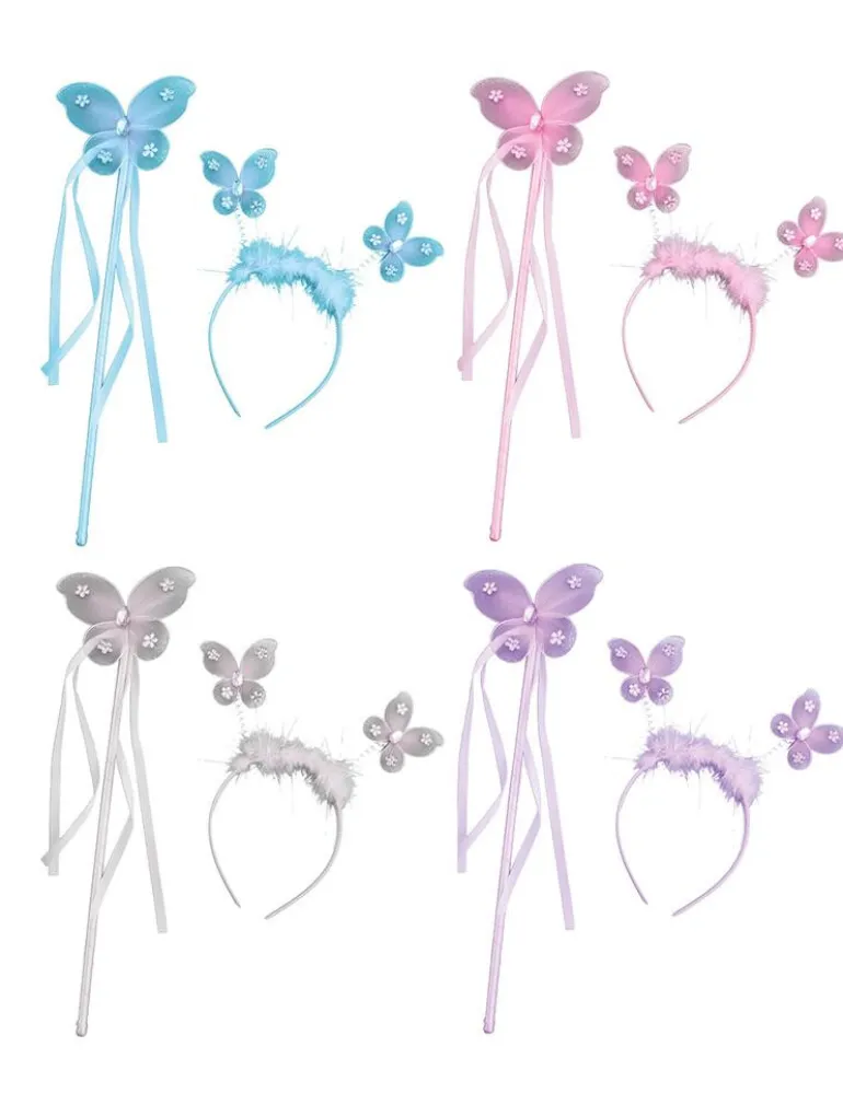 Ensemble papillon diadème + bâton - 4 couleurs différentes