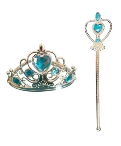 Ensemble princesse diadème + baguette avec pierres bleues