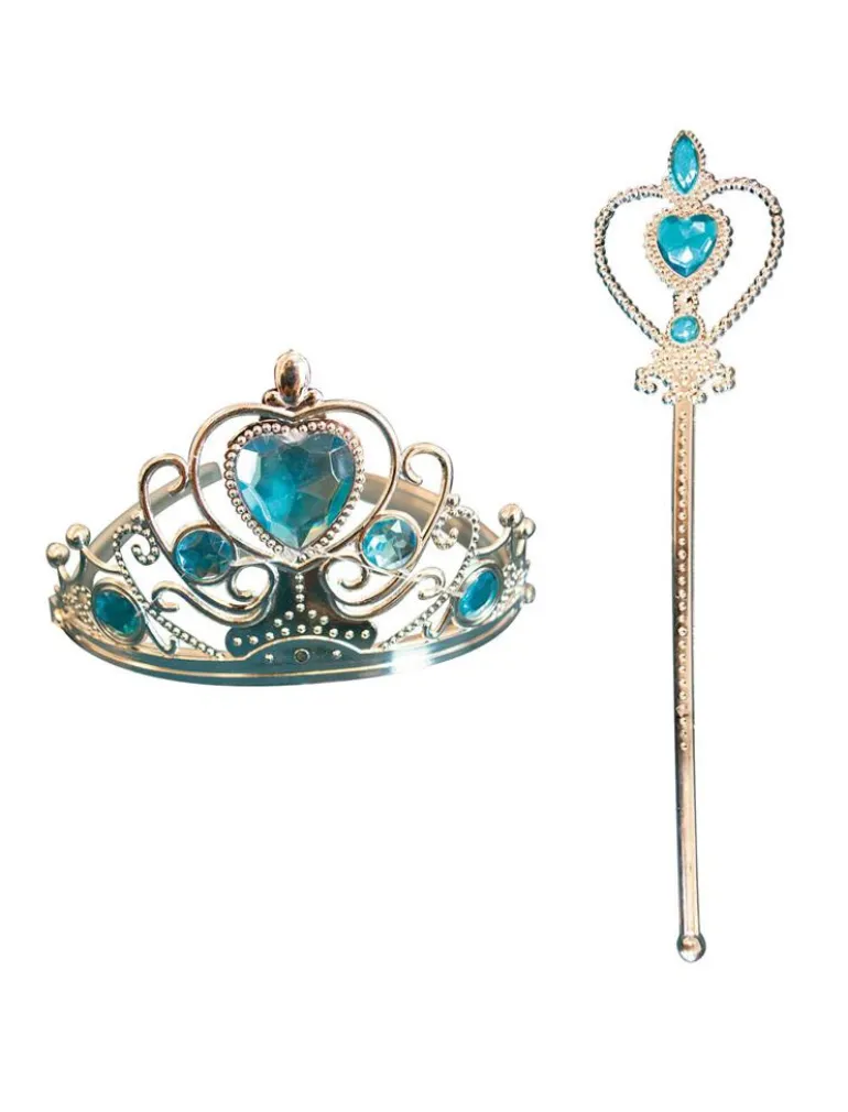 Ensemble princesse diadème + baguette avec pierres bleues