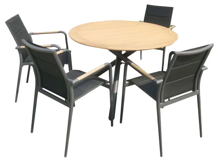Ensemble table de jardin Naples avec table en polywood - 4 chaises de jardin - Aluminium - Noir