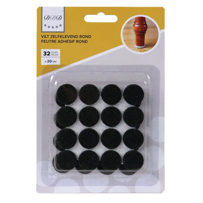 feutre adh rond 20mm noir 32pieces
