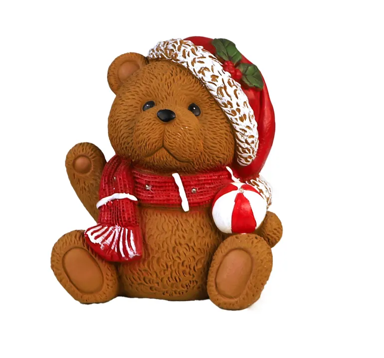 Figurine ours Noël avec boule et lumière LED 29cm