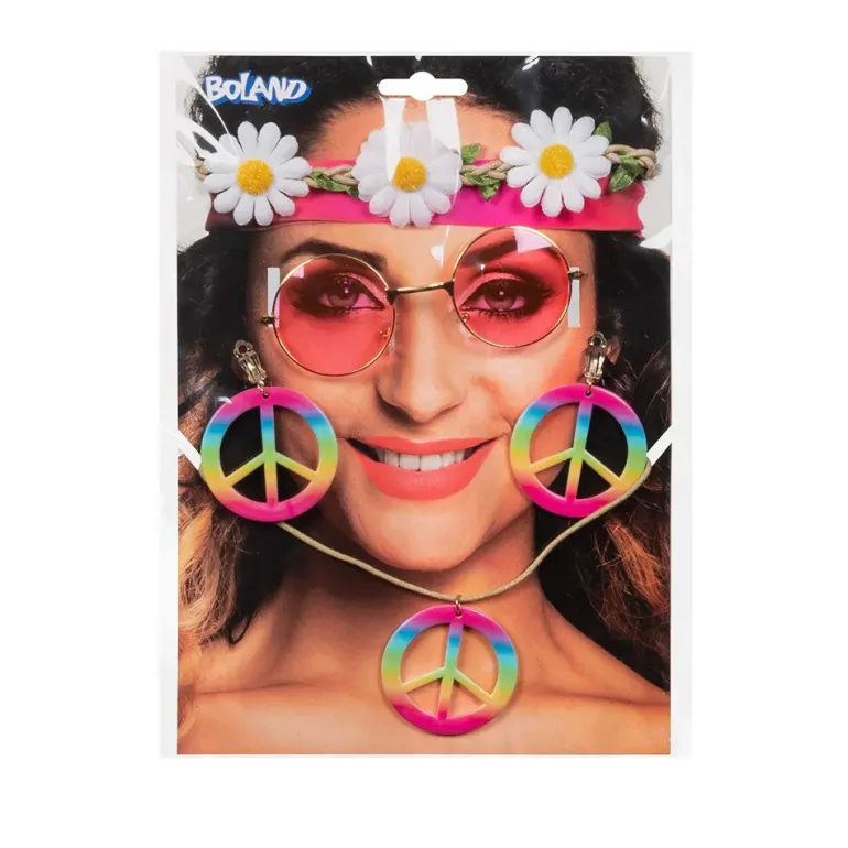 Hippie Set Flower Power - bandeau + lunettes + pendants d'oreille + collier