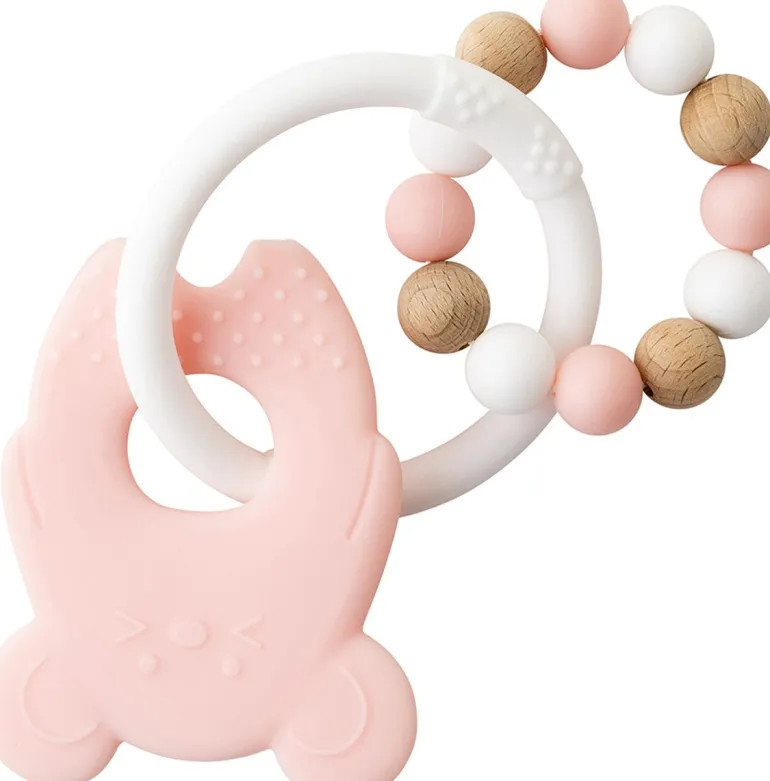 Lapidou Anneau dentition silicone souris et billes bois
