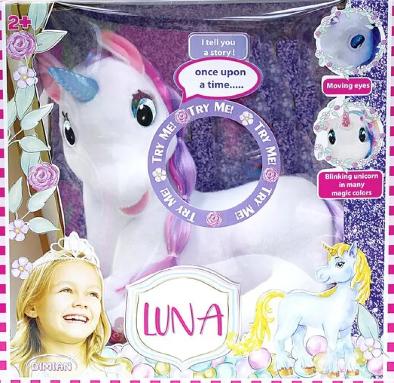 Luna Licorne Interactif - 3 Histoires - Yeux Mobiles - 36cm