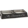 Mangeoire double 'My favourite cat' gris 24 x 12 x 4 cm