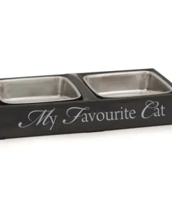 Mangeoire double 'My favourite cat' gris 24 x 12 x 4 cm