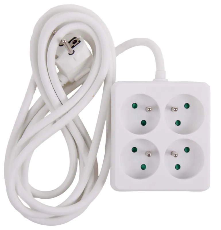 Multi-prises carré avec corde blanc 3 m