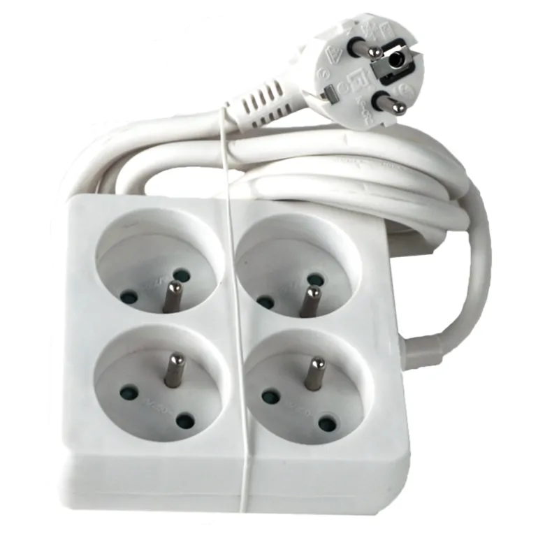 Multi-prises carré avec corde blanc 1,5 m