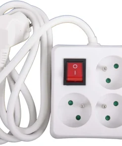 Multi-prises carré avec interrupteur et corde blanc 1,5 m