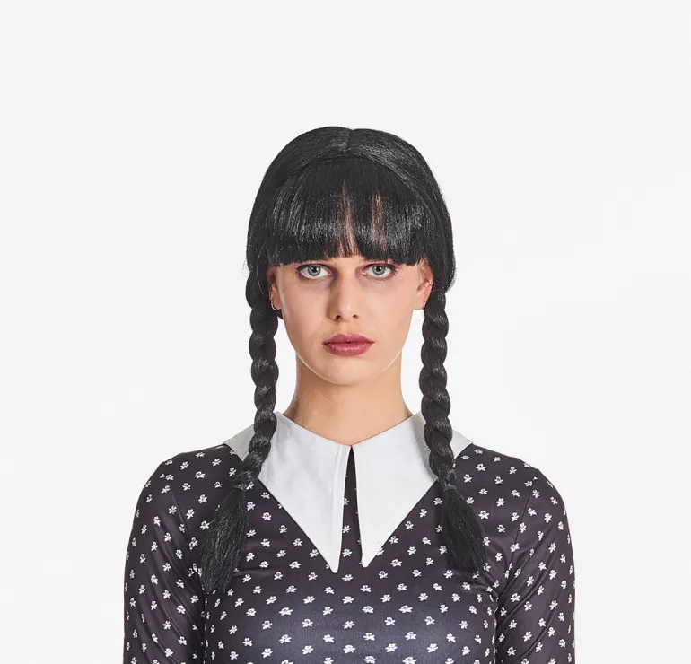 Perruque Noir Mercredi Avec Tresses Femme