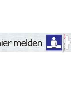Pictogramme en aluminium hier melden 16,5 x 4,4 cm