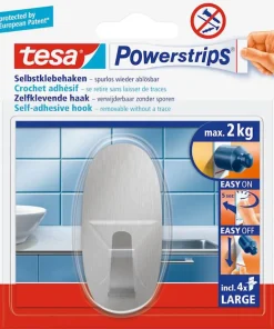 Powerstrips® crochet L ovale en métal (1 crochet + 4 languettes)