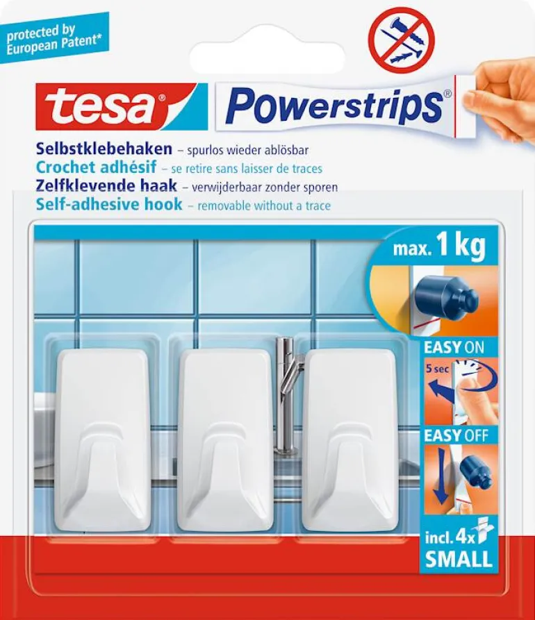 Powerstrips® crochets S rectangulaires blancs (3 crochets + 4 languettes)