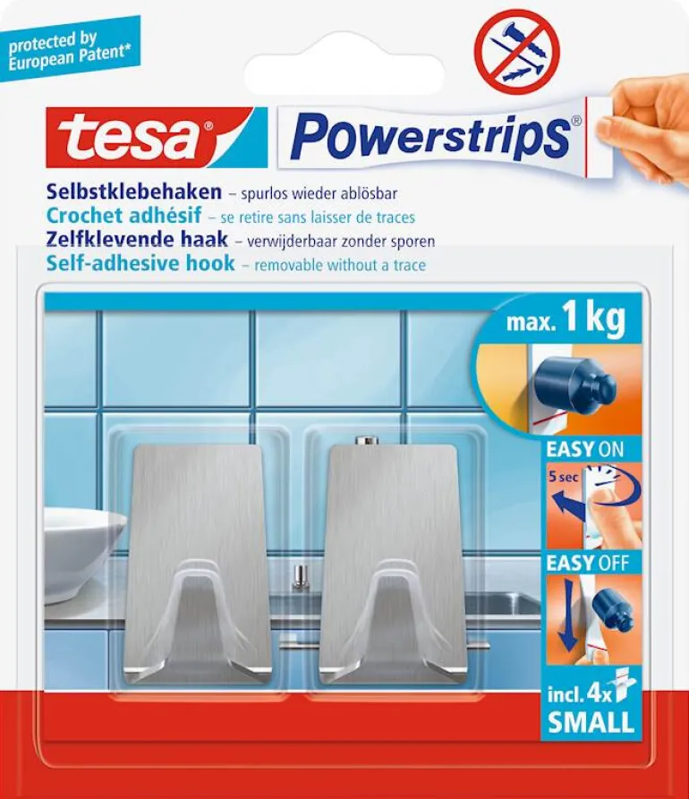 Powerstrips® crochets S rectangulaires en métal (2 crochets + 4 languettes)