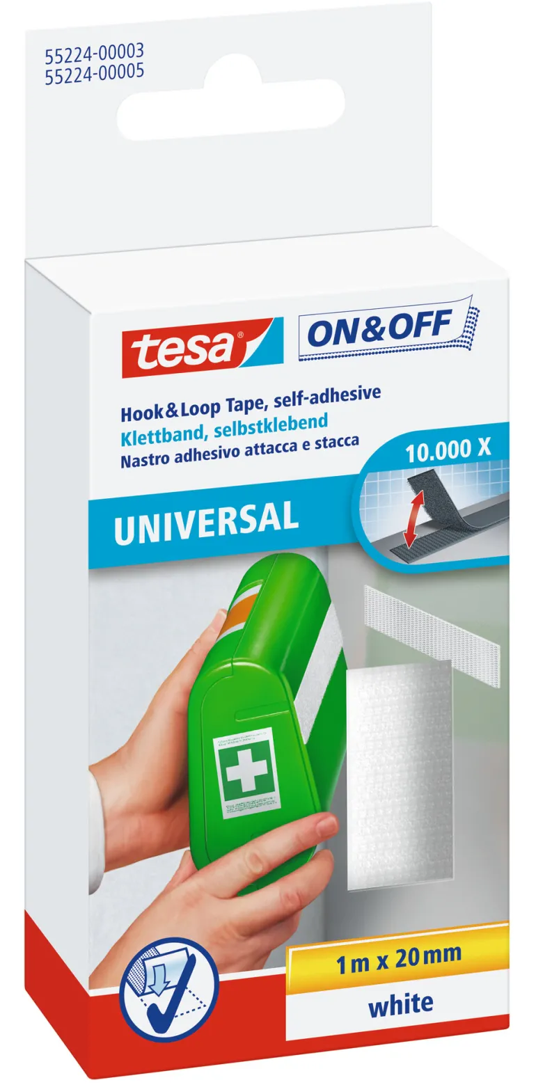 Ruban auto-agrippant pour la fixation d'objets légers 20 mm x 100 cm blanc