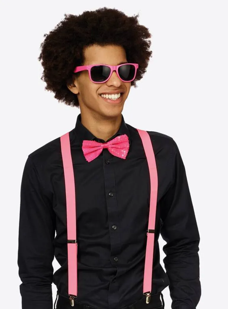 Set Fluo Fuchsia - Bretelles + Nœud Papillon + Lunettes