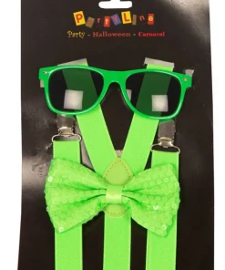 Set Fluo Vert - Bretelles + Nœud Papillon + Lunettes