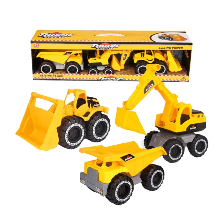 Set Véhicules de Chantier - 3 Pièces - Pelleteuse Benne Chargeuse