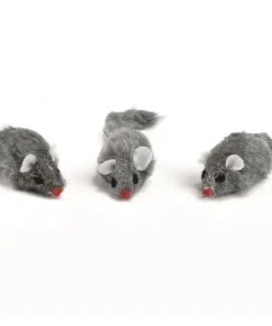 Souris en fourrure gris 5 cm 3 pièces