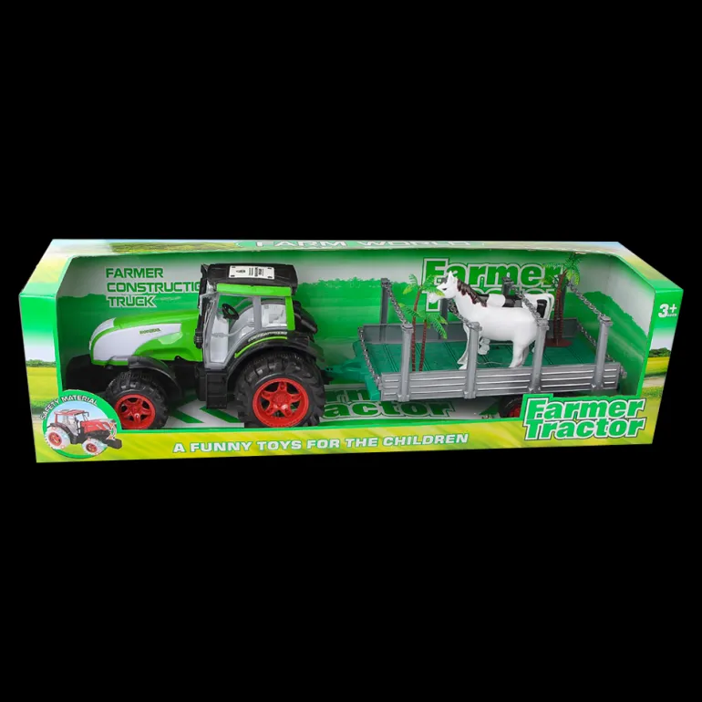 Tracteur avec animaux et chariot