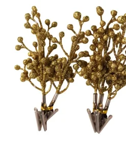 6x branche noël épingle or pail