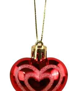 6x ornement noël coeur rouge